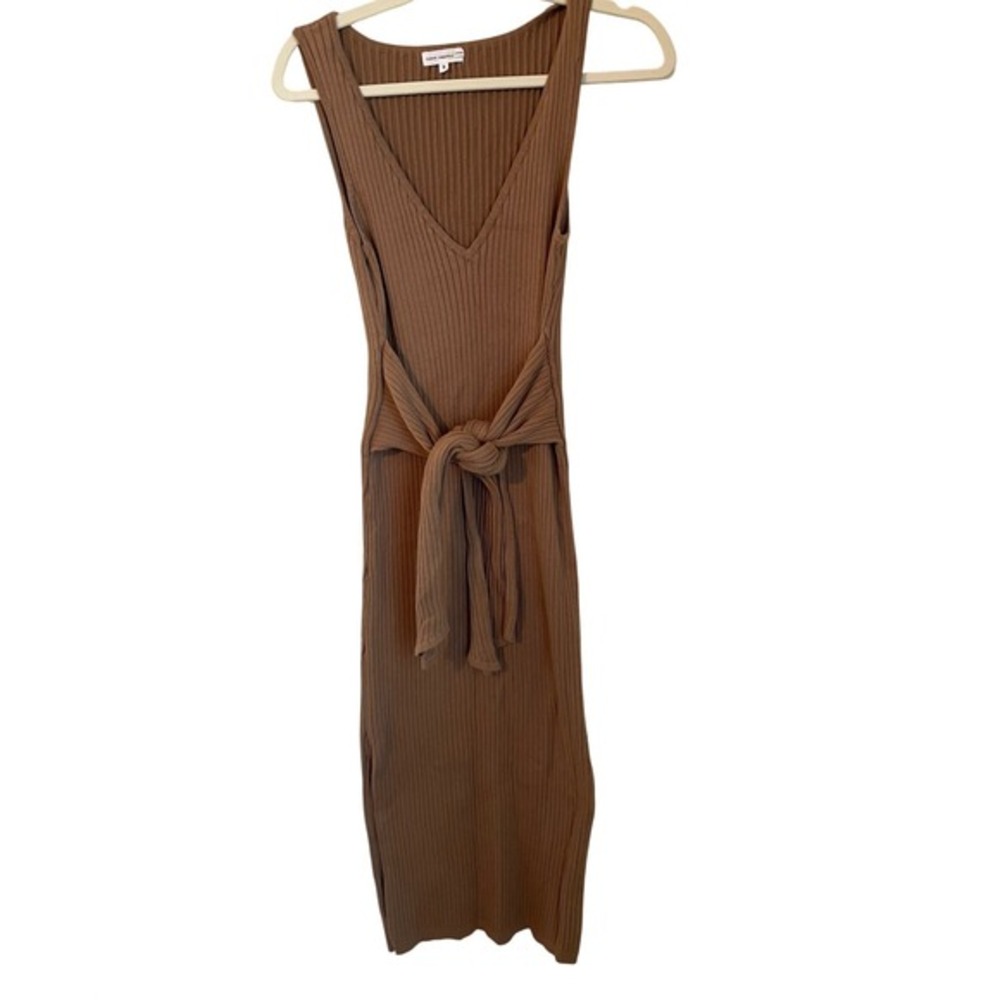 GOOD AMERICAN Sleeveless Ribbed Knit Midi Dress Brown Size L Bodycon Clean Girl‎